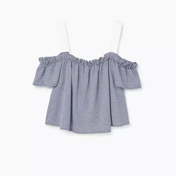 Mango Blue White Gingham Flowy Cami Top Tank Blouse - Picture 11 of 11